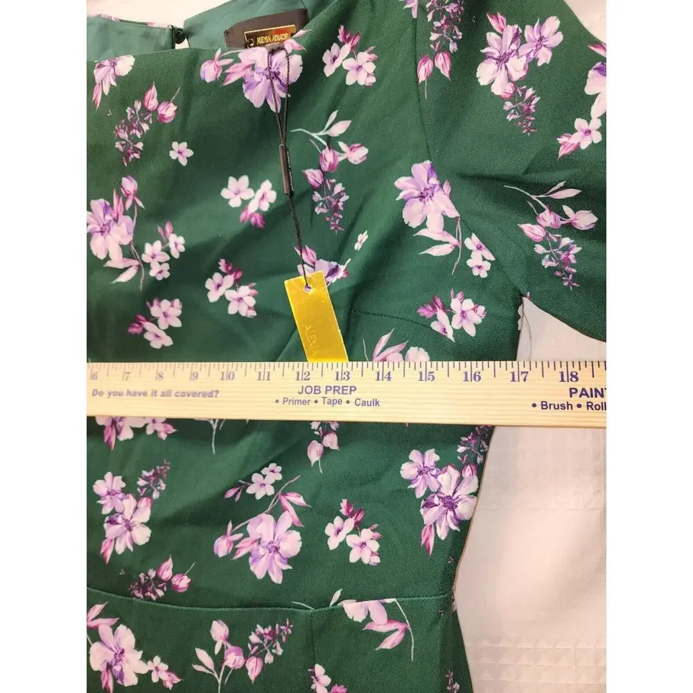 Alexia Admor Bubble Midi Dress Floral High Split Green Size 6 Long Sleeve 3476 - Picture 8 of 13